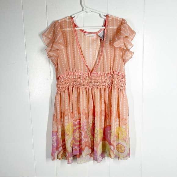 Mary Kate & Ashley Peach Sheer Short Sleeve Dress 10/12 - Picture 1 of 7